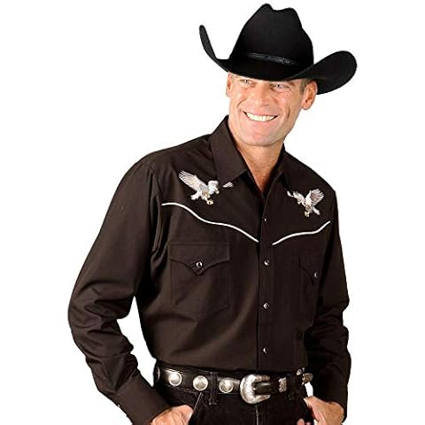 ELY CATTLEMAN Men's Long Sleeve Western Shirt with Eagle Embroidery, Black, L Cover