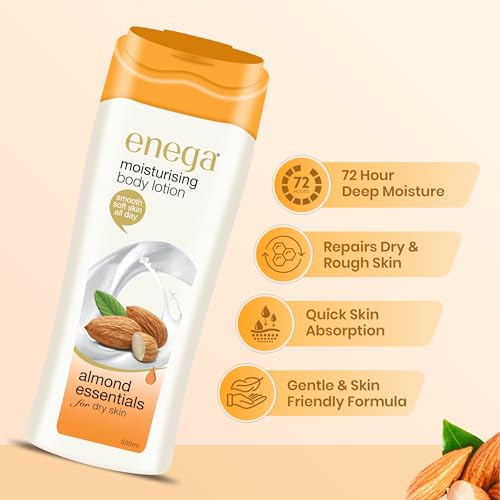 Image of Enega Almond essentials for Dry Skin Non Grassy & Deep Nourish Moisturizing Body Lotion for Men & Women - 500 ML (Pack of 1)