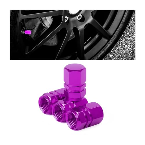 Image of Osilly Car Tire Stem Valve Caps, 4 Pcs Aluminum Alloy Valve Stem Covers, Corrosion Resistant Leak-Proof Tire Cap Cover Accessories, Hexgon Style Wheel Air Valve Caps for SUV Car Bike (Purple)