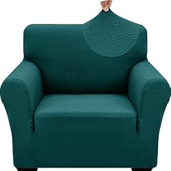 ZNSAYOTX 1 Piece Jacquard Chair Slipcovers for Living Room High Stretch Chair Covers with Arms Anti Slip Pets Friendly Couch Sofa Armchair Cover Furniture Protector Small, New Pattern Blackish Green