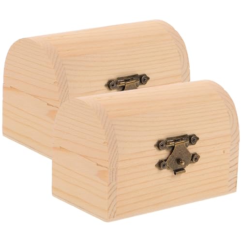 Zerodeko Small Wooden Treasure Chest Box 3.74 Inch Solid Arc Design Storage Box with Buckle for Trinket Organizing and Packaging