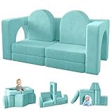 wanan Kids Couch 10PCS, Modular Kids Play Couch for Playroom Bedroom, 10 in 1 Multifunctional Kid Sofa for Playing, Creativing, Sleeping, Indoor Toddler Couches for Boys and Girls (Ice-Snow Blue)