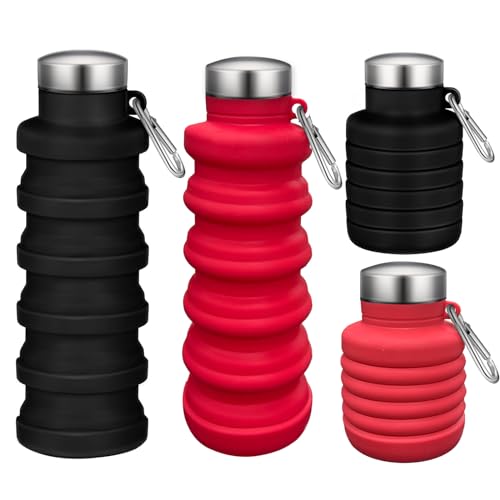 Collapsible Water Bottle,2 Pcs BPA Free Reuseable Silicone Foldable Leakproof 16oz Water Bottles,Portable Lightweight Water Bottles with Carabiner for Travel Gym Camping,Hiking Outdoor Indoor Sports