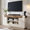 Soporte para TV OKD 70" para TV de 80", consola de medios de bloque grueso, blanco antiguo | Almacenamiento abierto grande, gabinetes laterales, puerta de cierre suave, gestión de cables, centro de entretenimiento moderno para sala de estar 2