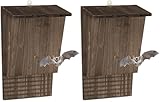 Relaxdays Fledermauskasten, großer Unterschlupf für Fledermäuse, HxBxT: 37 x 22 x 12,5 cm, Fledermaushotel, Holz, braun (Packung mit 2)