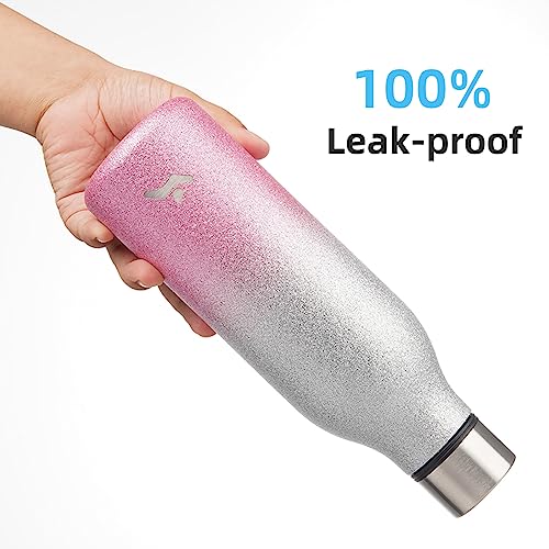 Image of Konokyo Insulated Water Bottle with Strap,18 oz Double Wall Stainless Steel Vacuum Bottles Metal Water Flask,Sparkling Silver Pink