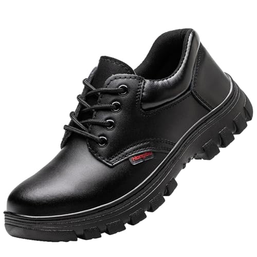 ZHENSI Zapatos De Chef con Puntera De Acero para Hombre Mujer Zapatos De Seguridad Oxford Antideslizantes para Cocina Y Restaurante,Negro,45 EU