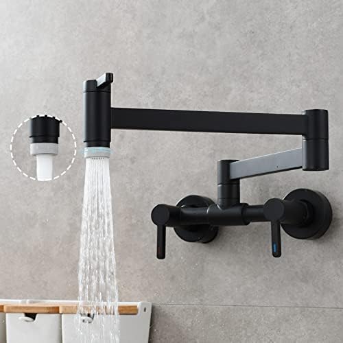 Grifo de fregadero de cocina de latón macizo plegable para mezcla de agua caliente y fría, montaje en pared, brazo plegable extensible, mango doble,