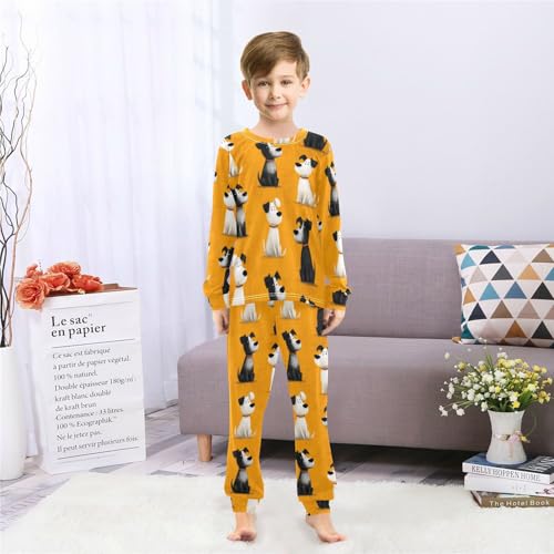 Long Sleeve Pajama Set for Girls Boys,Dogs Sitting on Orange Comfy Crewneck Sleepwears,Soft Kid's Homewear Clothes Underwear Sets 8T4