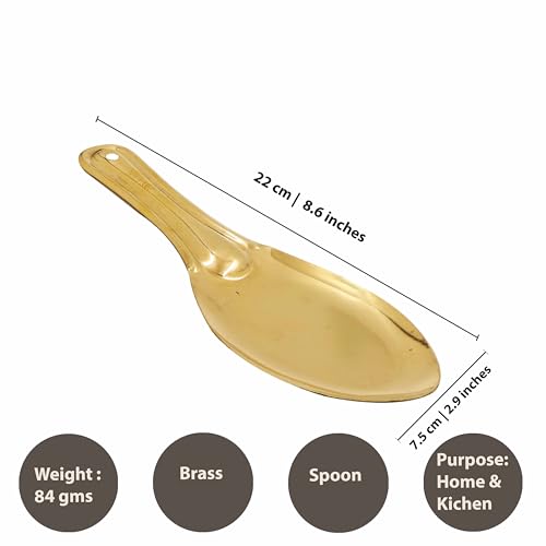 Image of Putrika Traditional Handcrafted Brass Utensil | Rice Serving Spoon | Cooking Spoon | Tableware | Dinnerware - Brass Anna Karandi [Weight: 85gm Length:22cm]