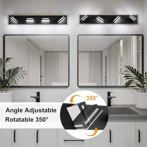 Image of LED Modern Bathroom Light Fixtures, 4-Light 30-Inch Dimmable 5CCT Adjustable Matte Black Vanity Lights for Bathroom Lighting Fixtures Over Mirror, 350 Rotatable Wall Lamp