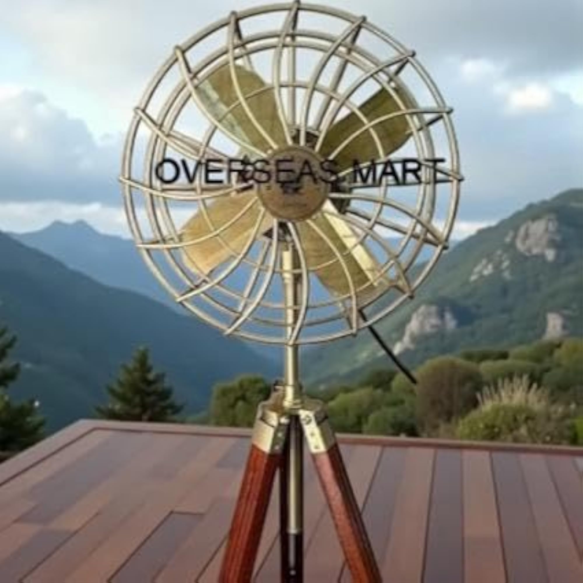 Pedestal Fan with Adjustable Wooden Tripod Stand