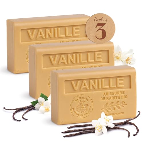 Savon Solide parfumé Vanille – Enrichi en Beurre de Karité Bio – Savon Parfumé - 100% Végétale- Fabriqué en Provence – Main & Corps Hydratant –...