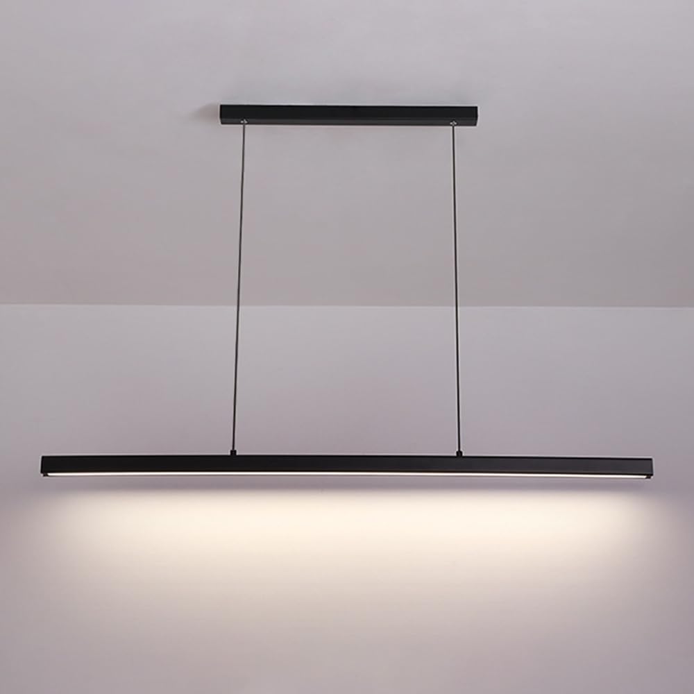 HXYSXHJUO Minimalist Black Linear Pendant Light Fixture - 3000K Chandelier for Dining Room, Kitchen, and Office Adjustable Hanging Lamp(120cm)