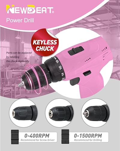 Image of 12V Cordless Drill Set with 2 Battery, Pink Drill for Women