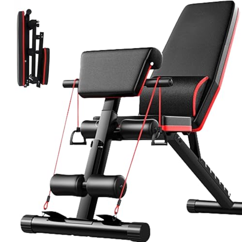Aparatos De Gimnasio, Sports Banco Pesas Multiposiciones Plegable,Banco Para Ejercicio Multifuncional Ajustable,Banco de Entrenamiento Plegable Con Banda de Resistencia,Para Entrenamiento...