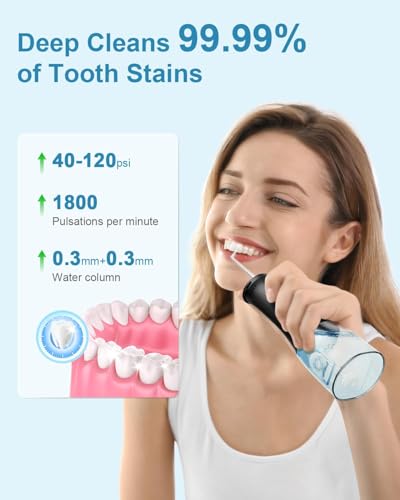 Image of OPERAN Water Flossers for Teeth, Cordless Portable Water Flossers for Adults Braces, IPX7 Waterproof with 4 Modes, 4 Professional Nozzles, 300ml Tank & 21 Days Runtime for Travel, Black, 1Pack