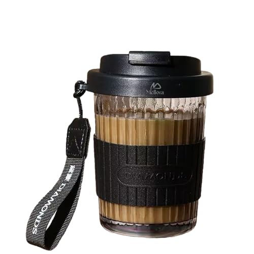 Image of MELLORA Premium Hustler Black Sipper Tumbler - 400ml | Rubber Grip Mug with Anti - Leak Proof Lid for Hot & Cold Beverages | Wide Mouth Transparent Flask | Perfect for Office & Travel - Black