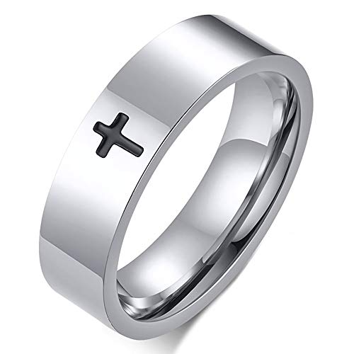 ZENSE - Bague croix latine pour homme en acier argenté ZR0167, taille 64