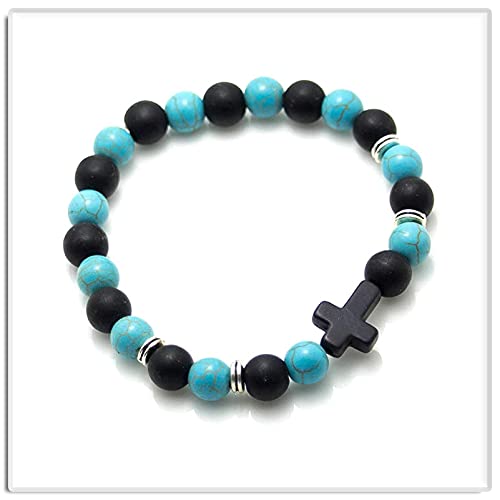 Image of Xusamss Fashion 8MM Matte Agate Beads Bracelet Cross Elastic Bracelet,7 1 /2 Wrist
