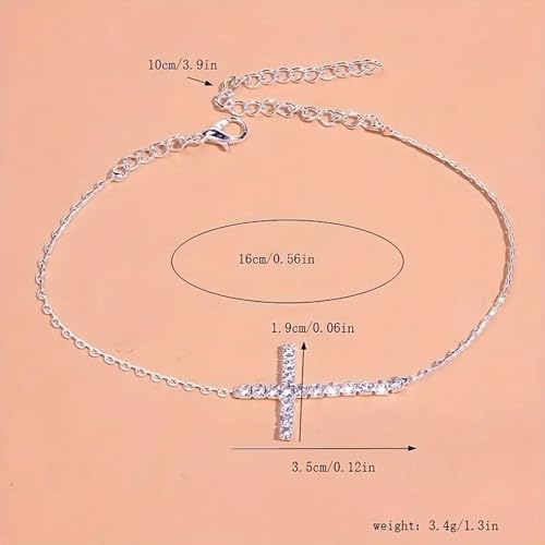 Image of Fesciory Silver Ankle Bracelets for Women, Adjustable Rhinestone Pendant Tennis Anklet, Butterfly Heart Infinite Diamond Summer Beach Foot Chain Jewelry Gifts