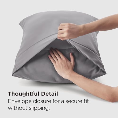 Image of Bedsure King Size Pillow Cases Set of 2 - Silver Grey Brushed Microfiber Pillowcases 2 Pack, Super Soft Pillow Case Cover with Envelope Closure for Kids, Wrinkle, Fade Resistant, 20x36 Inches