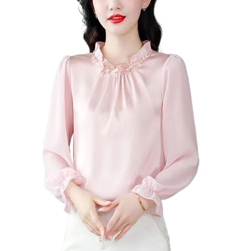 Chemise en mousseline de soie élégante femme chemisier manches longues perles été automne