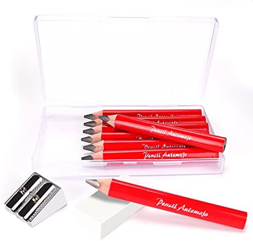 AUTEMOJO Suitable for 2-6 years old short triangle grip thick pencil 8 3.5-inch preschool children handwritten drawing mini wooden pencils (red, 5mm thick core) (Red)