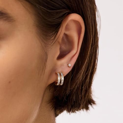 KissYan Hoop Earrings for Women, 14K Gold Plated Open Double/Triple Huggie Earrings Sterling Silver Post Cubic Zirconia Fashion Lightweight Trendy Jewelry Gifts2