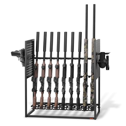VEVOR Gun Rack, Floor Standing, Indoor Heavy Duty Steel Rifle Shotgun Rack Stand, Freestanding Gun Display Storage with Magazine Holder, Holds up to 9 Rifles and 4 Pistols, for Home Garage Storage