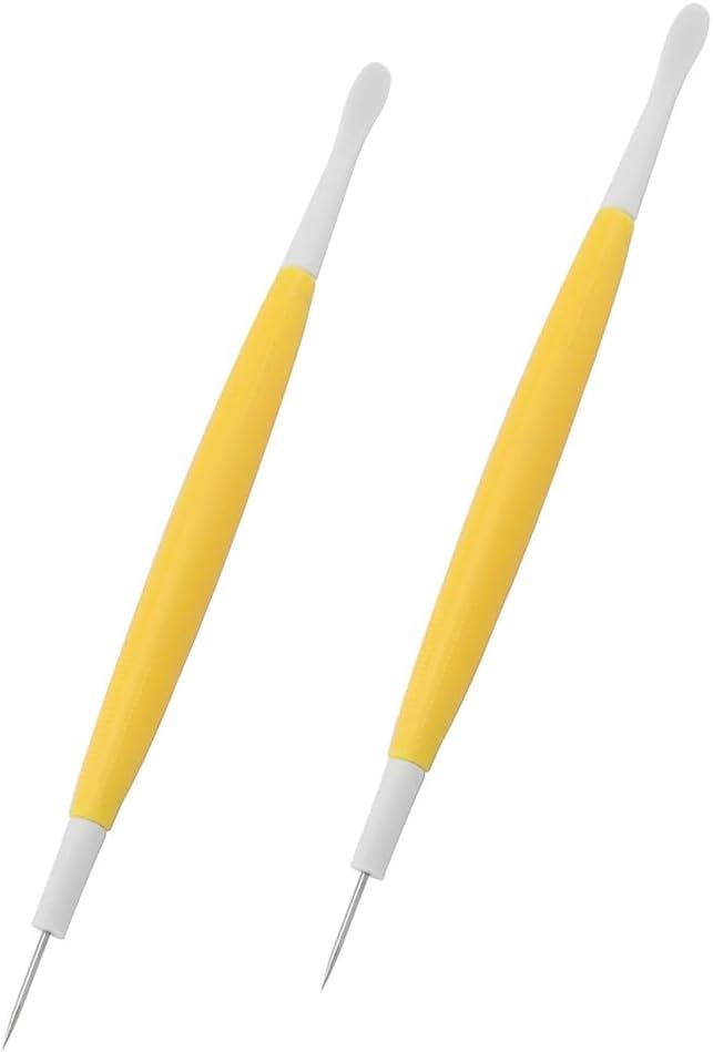 JianLing 2PCS Cookie Marking Tool Metal Double Ended Dual Use Embossing Decorator Icing Adjustment Needle 164mm Yellow Fondant Painting De Airing Needle