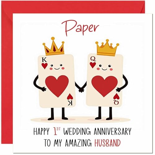 Paper Anniversary Card for Husband - 1st Wedding Anniversary Cards for Husband from Wife Cute Anniversaries Greeting Cards