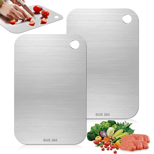 2 Stück Schneidebrett Edelstahl 14,5cm x 23,5cm Titanium Schneidebrett Doppelseitig, Leicht zu Reinigen, Antibakteriell und Anti-Schimmel Stainless Steel Cutting Board für...