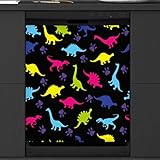  Niedliche bunte Dinosaurier-Sp¨¹lmaschine, magnetische Abdeckung, K¨¹chendekoration, Dinosaurier-Front, Geschirrsp¨¹ler, K¨¹hlschrank, magnetische Abdeckung, Aufkleber, 58 x 66 cm