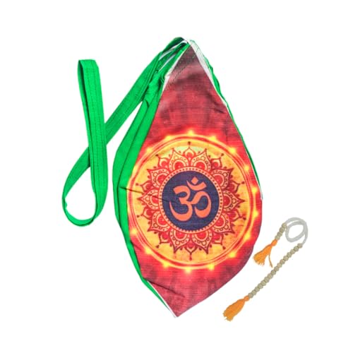 MAYAPURI Om (Aum) Printed Gomukhi Japa Mala Bag, Pure Cotton Beads Bag, Original Chanting Bag, Jhola with Zip Pocket and Sakshi Mala Counter, Pack of 1 (Green)