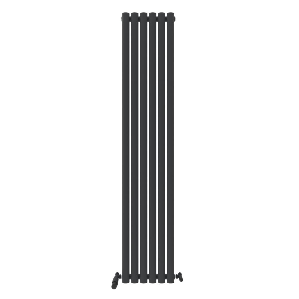 iBathUK Strata Wall Mounted Vertical Single Oval Panel Radiator, 6-Column Steel, Hydronic Central Heating, High Thermal Output, Modern Designer Radiator for Bathroom in Matt Anthracite, 1800 × 354mm