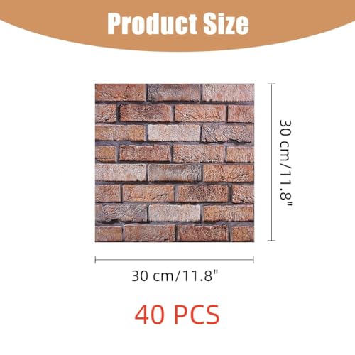 40 Stück 3D Wandpaneele Selbstklebend, 30 × 30 cm Wandverkleidung Selbstklebend aus Kunststoffplatten, wandpaneele PVC Backstein Tapete für Innenbereich, Außenbereich, Geschäftsräume