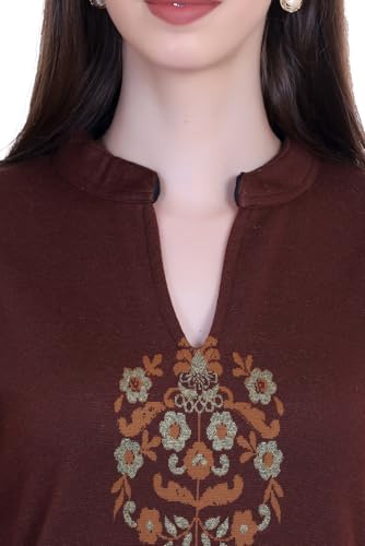 Image of Rosary Women's Winter Woolen Kurti Jacquard Straight Fit Ethnic Wear with 2 Side Pockets