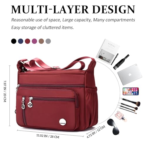 Image of COOLOME Purses for Women CrossBody Bag Waterproof Tote Shoulder Handbag Multiple Pockets Nylon Messenger Bag Fashion Tote Bag