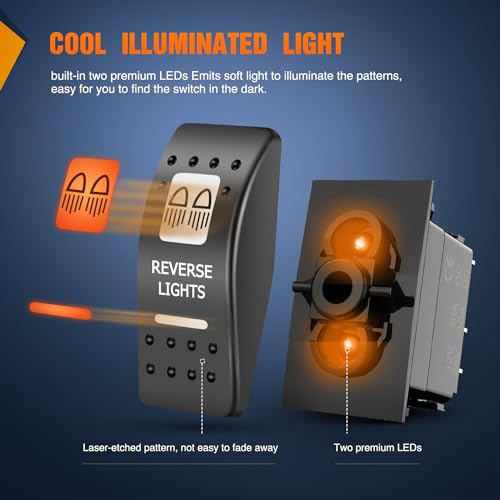 Image of Nilight Reverse Lights Rocker Switch 5Pin SPST Orange LED W /Wires UTV