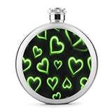 Flasque ronde portable en acier inoxydable avec cœurs vert fluo pour boissons 140 ml
