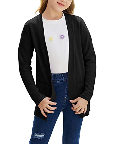 Goranbon Girls' Cardigan Sweaters Open Front Long Sleeve Casual Sweater Coats with Pockets2