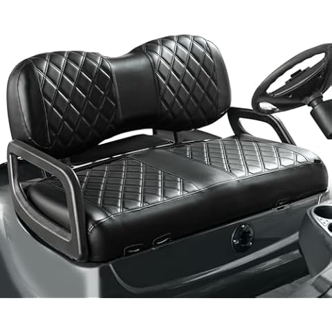 NOKINS Golf Cart Diamond Seat Covers Kit, Fit for Yamaha Drive/Drive2 OEM Ordinary Front Seat Cushion, No Nails Required & Easy to Clean, Breathable Vinyl Seat Covers (Black&Black Stitching) Cover