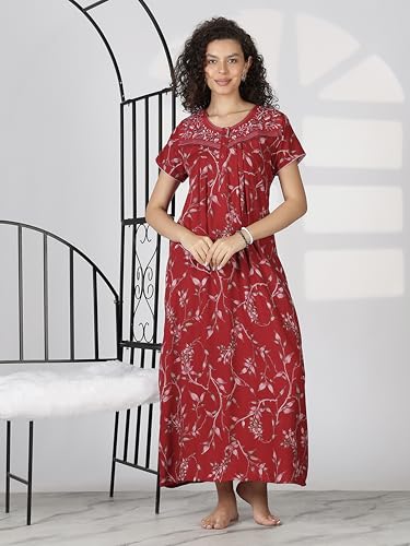 Image of 9shines Label Premium Alpine Maxi Designer Nighty | Floral Print Maxi for Women | Night wear for Women | | Full Length Night Gown for Women | Night Dress for Women Stylish (2467)