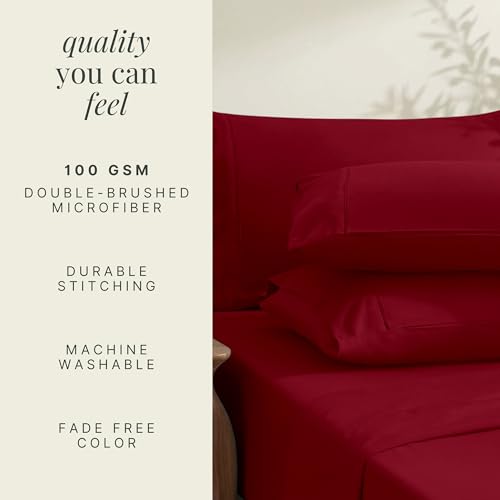 Image of Hearth & Harbor Extra Deep Pocket Sheets - Fits Mattress 18-24 Inches Deep - Extra Deep Pocket California King Size - 6 Piece Cal King Sheets - Cal King, Burgundy