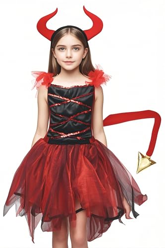 Disfraz completo de diablo niña talla 7-9 años rojo miniatura 4