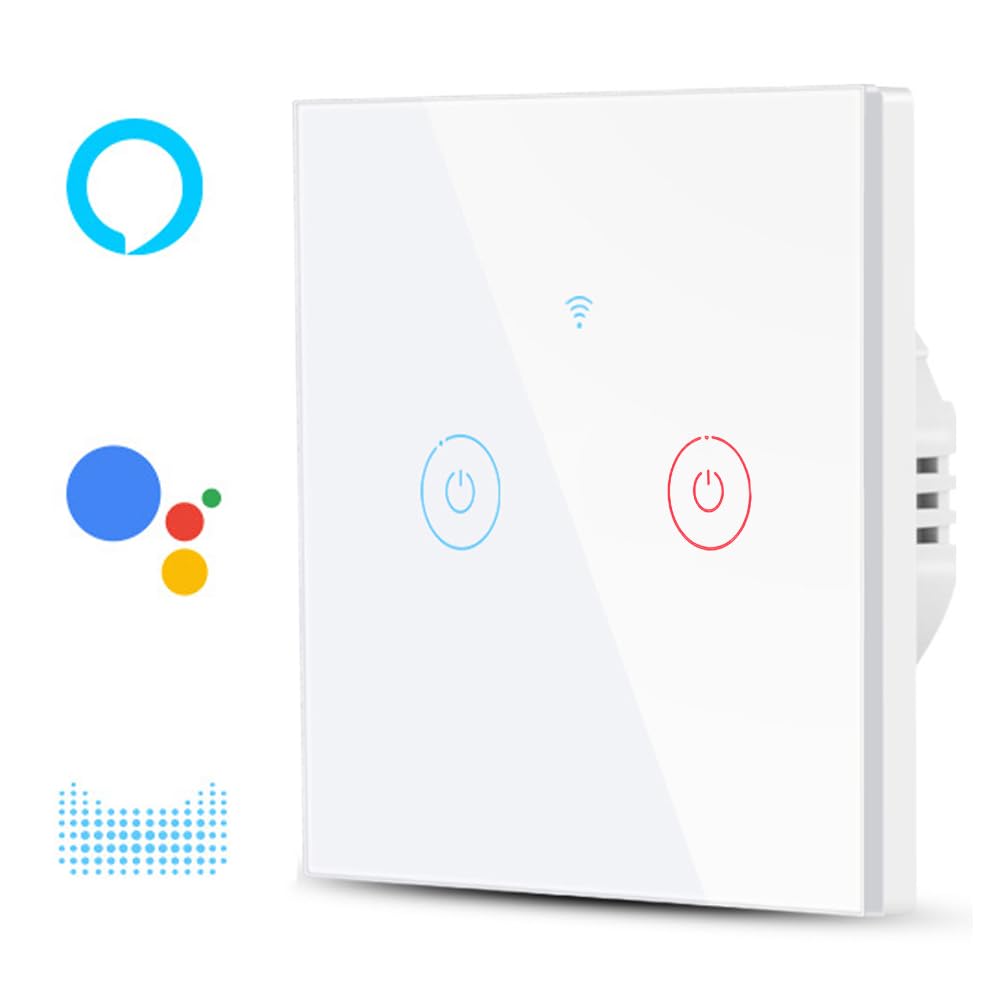 0TO1 TECH Wifi Smart Wall Light Switch, Glass Panel, Multiple Control (2 Ways), No Neutral Line, APP Remote Touch Switch, Voice Control, No Hub, Compatible with Alexa and Google Home