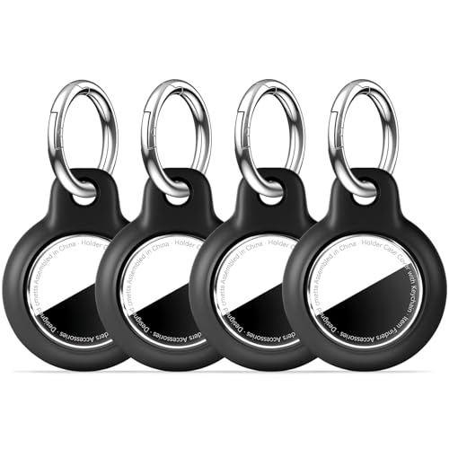 CMETTA [4 Pack] Waterproof Case for AirTag 2nd Gen (2026) & 1st Gen, Ultra-Thin PC Hard Shell Holder with Swivel Buckle, Keychain for Apple for Air Tags, Luggage, Bags, Keys, Pets, Black
