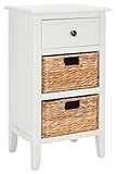 SAFAVIEH Home Collection – Everly Vintage White 3-Drawer Side Table with Woven Basket Storage, Fully Assembled Coastal Cottage Accent Table (AMH5743B)