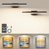 Coollamp Bildbeleuchtung Kabellos, Akku Wandleuchte Innen, Dimmbare Wandleuchte für Gemälde, Bilder & Dart Beleuchtung, LED Wandlampe mit 3 Farbtemperaturen, CRI 95+, Fernbedienung mit Timer, Schwarz